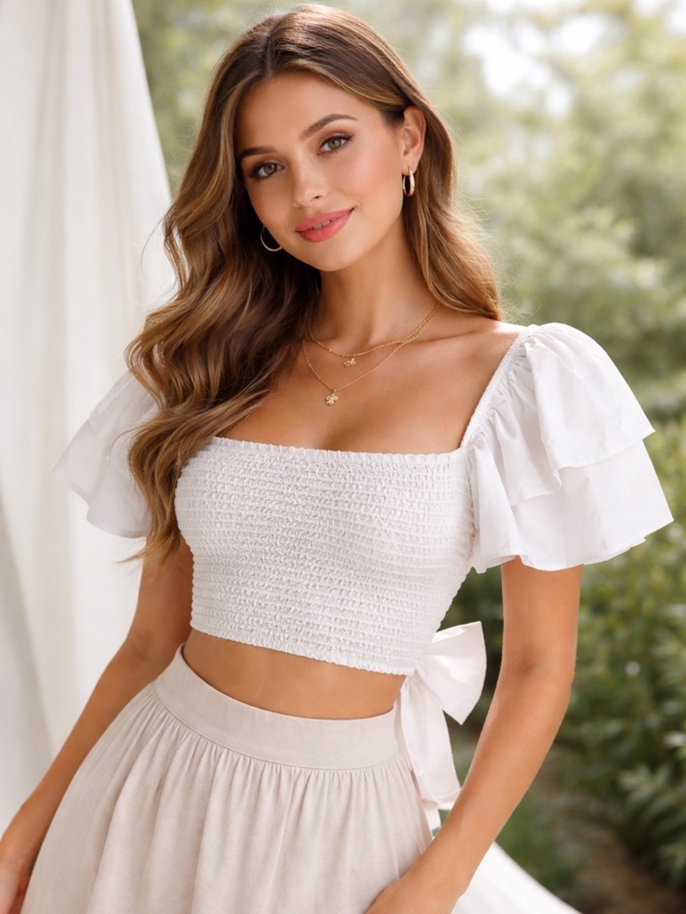 NWT ZARA Ruffle Sleeve Crop Top Small White